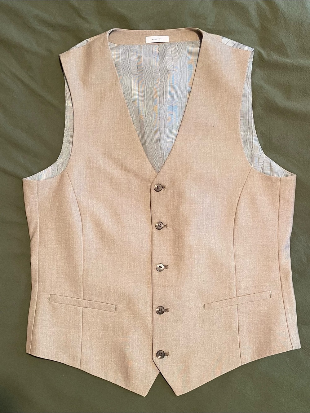 jf j.ferrar Men's Light Beige Dress Vest - Five-Button Waistcoat